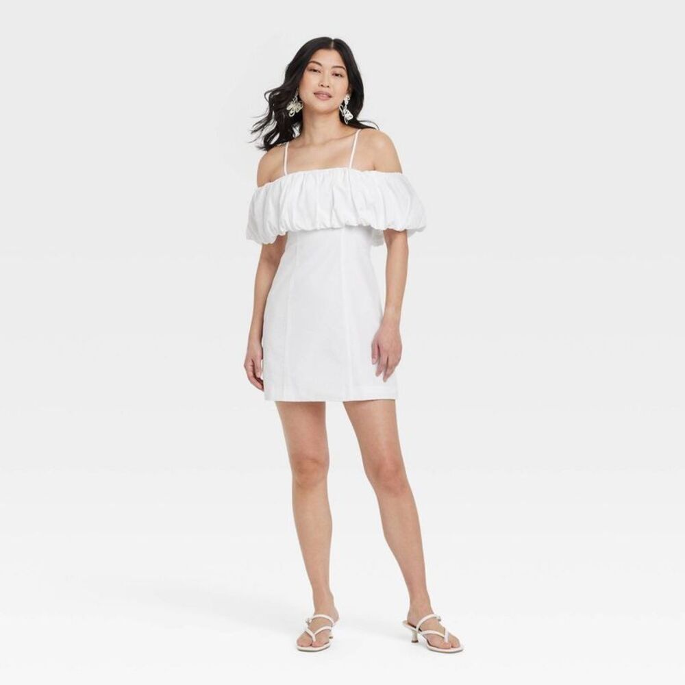Women's Ruffle Mini A-Line Dress - A New Day White 12